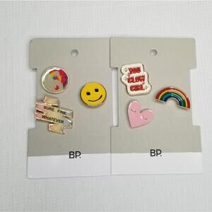 Nordstrom Bp 2 Sets of 3 Pins Girl Rainbow Smile Face Heart